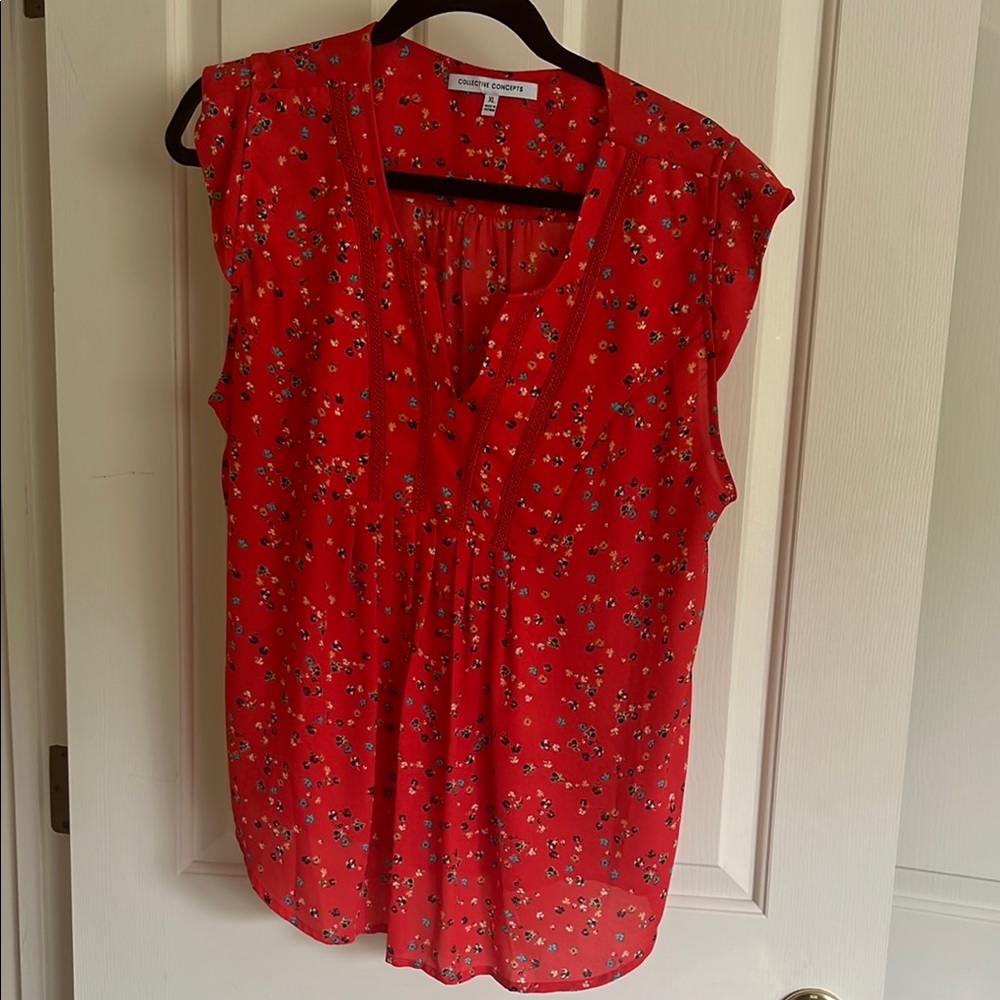 Collective Concepts Red Wrap Top V-Neck Relaxed